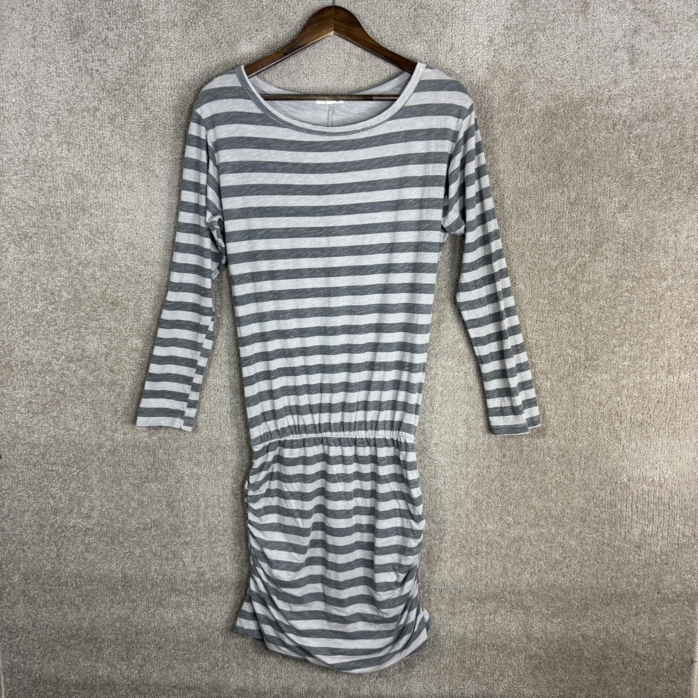Sundry Dress Womens 3 Large Gray Striped Long Sleeve Ruched Jersey Made in USA